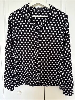 Esprit Polka Dot Blouse Black and White Vintage Size L Trendy Spring Summer